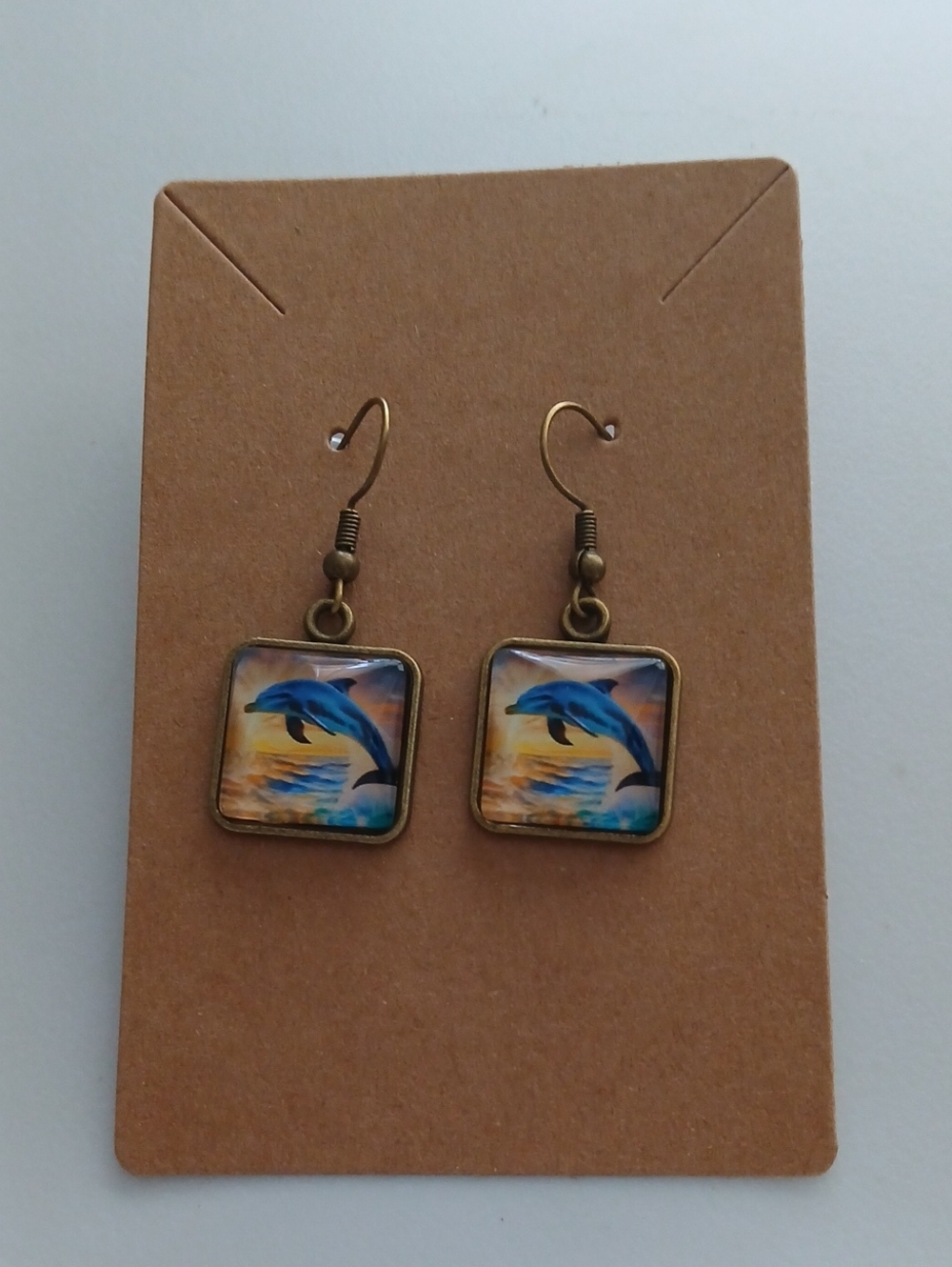 Fashion Jewelry Blue Dolphin Square Drop Earrings